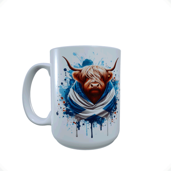 Highland Cow with Scottish Flag, 15oz Ceramic Coffee or Tea Mug